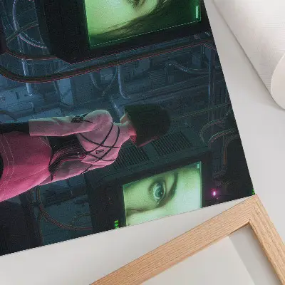 Decorative canvas print featuring an interactive digital portrait of a woman