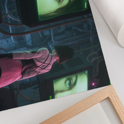 Decorative canvas print Interacting with a digital image of a woman