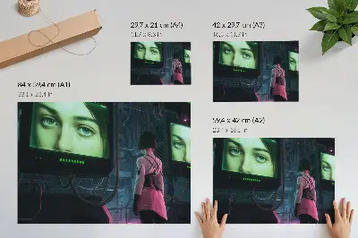 Decorative canvas print featuring an interactive digital portrait of a woman