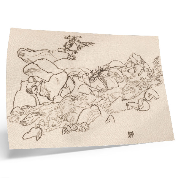 Photo canvas Mountain Stream (1917) by Egon Schiele – line drawing from the collection of The MET museum