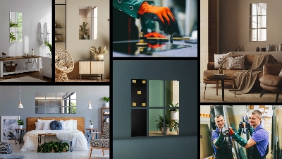 Rectangular mirror tiles self-adhesive