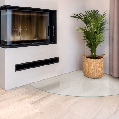 Glass wood burner hearth Quarter-circle semi-transparent