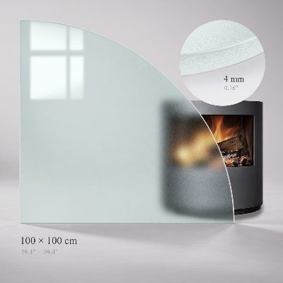 Glass wood burner hearth Quarter-circle semi-transparent
