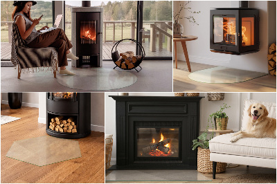 Glass wood burner hearth Quarter-circle semi-transparent