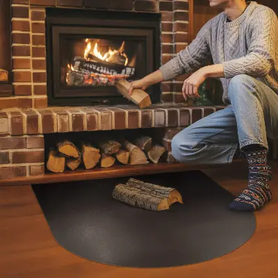 Fireplace base semi-oval black metal fireplace base