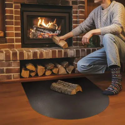 Fireplace base semi-oval black metal fireplace base