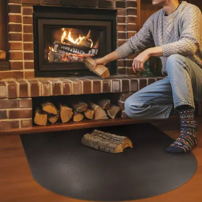 Fireplace base semi-oval black metal fireplace base