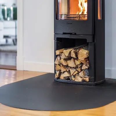 Fireplace base semi-oval black metal fireplace base