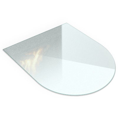 Glass hearth plate in a semi-transparent semi-oval shape