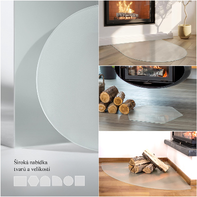 Glass hearth plate in a semi-transparent semi-oval shape