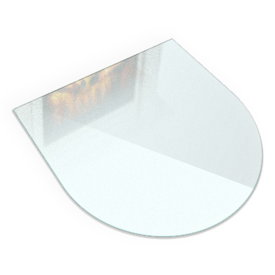 Glass hearth plate in a semi-transparent semi-oval shape