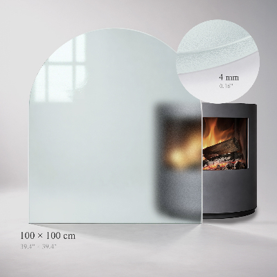 Glass hearth plate in a semi-transparent semi-oval shape