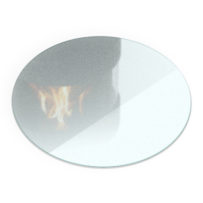 Glass hearth pad in a round semi-transparent design
