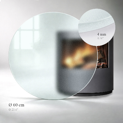 Glass hearth pad in a round semi-transparent design
