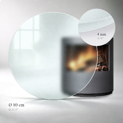 Glass hearth pad in a round semi-transparent design
