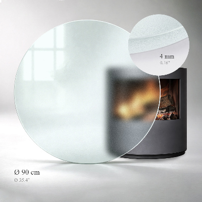 Glass hearth pad in a round semi-transparent design