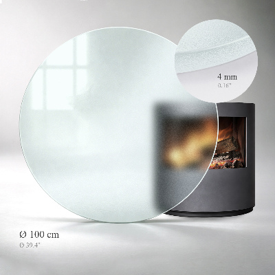 Glass hearth pad in a round semi-transparent design