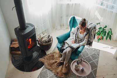Glass fire hearth round Natural stone texture