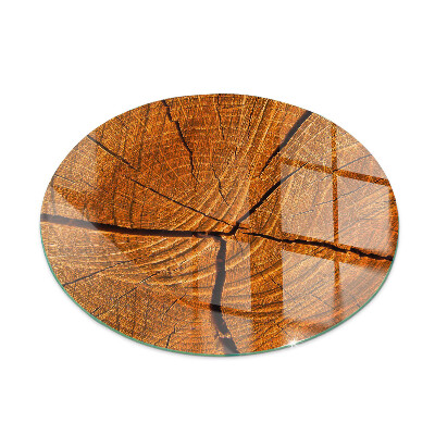Glass hearth for stove round Wood grain in cross section
