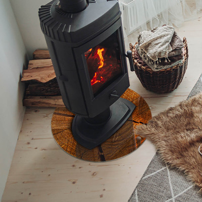 Glass hearth for stove round Wood grain in cross section