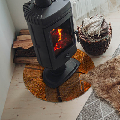 Glass hearth for stove round Wood grain in cross section