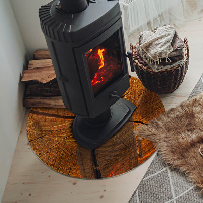Glass hearth for stove round Wood grain in cross section