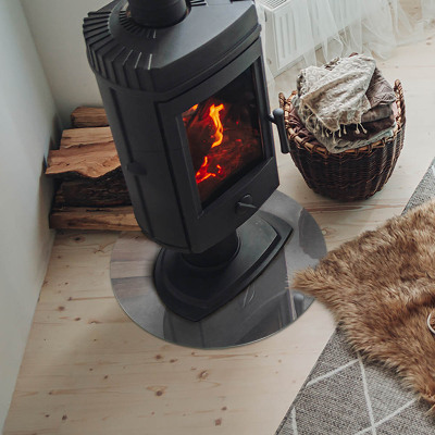 Glass hearth for stove round Concrete texture with effect