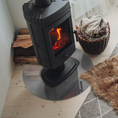 Glass hearth for stove round Concrete texture with effect