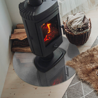 Glass hearth for stove round Concrete texture with effect