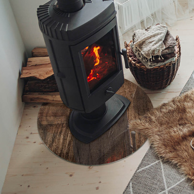 Glass fire hearth round Natural wood pattern