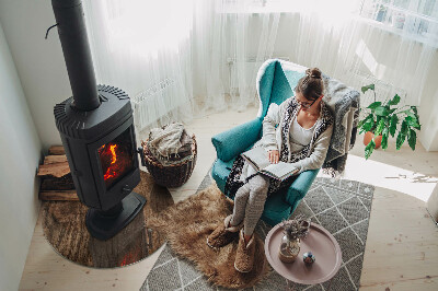 Glass fire hearth round Natural wood pattern