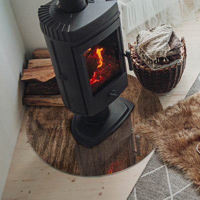 Glass fire hearth round Natural wood pattern