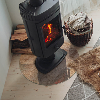 Glass hearth for stove round Natural stone texture