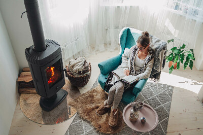 Glass hearth for stove round Natural stone texture