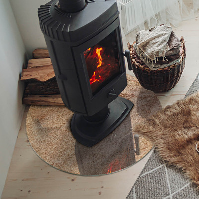 Glass hearth for stove round Natural stone texture