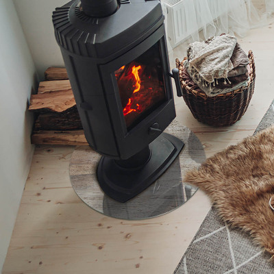 Glass hearth for stove round Light wood texture