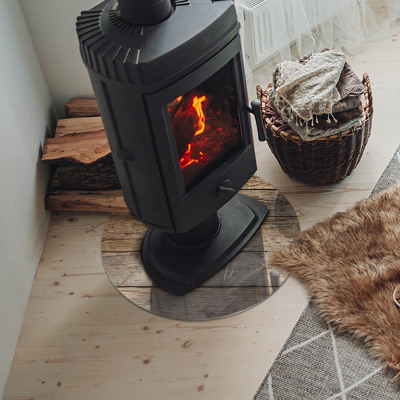 Glass fire hearth round Wooden board in the layout