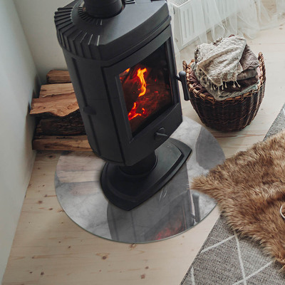 Glass fire hearth round Marble texture pattern