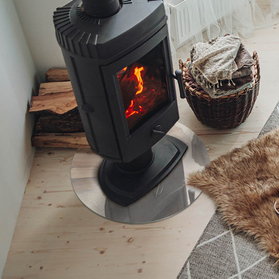 Glass hearth for stove round Natural marble pattern