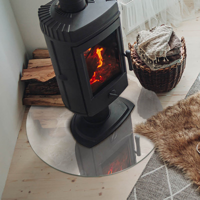 Glass hearth for stove round Natural marble pattern