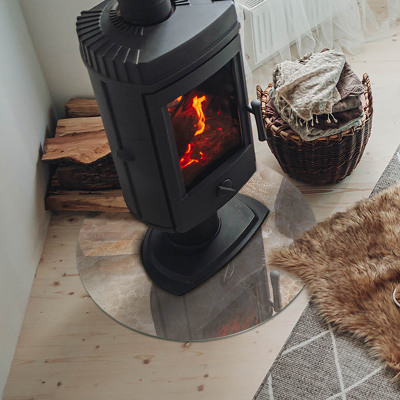 Glass hearth for stove round Natural stone pattern