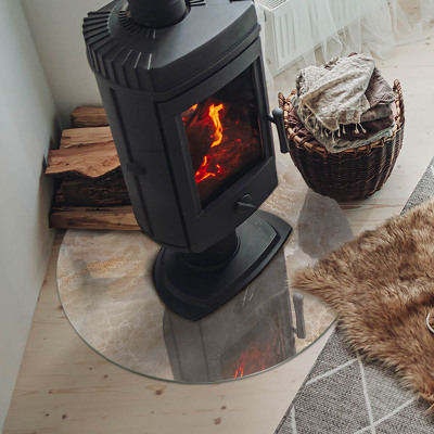 Glass hearth for stove round Natural stone pattern
