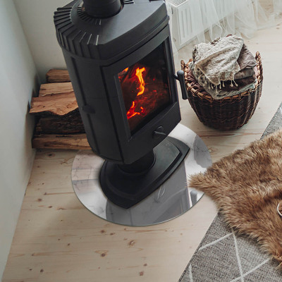 Glass fire hearth round Veined marble pattern