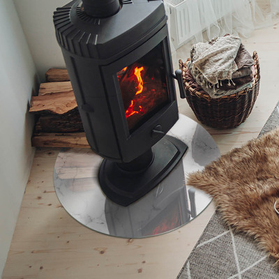 Glass fire hearth round Veined marble pattern