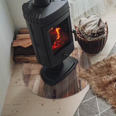 Glass fire hearth round Wooden board in the layout
