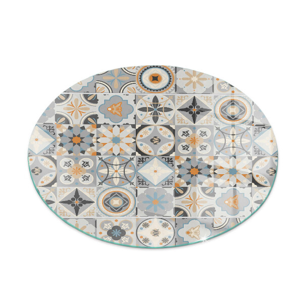 Glass hearth for stove round Mosaic patterns in tiles