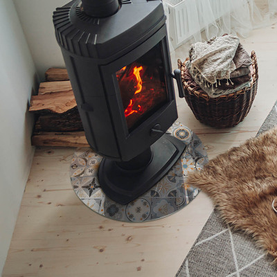 Glass hearth for stove round Mosaic patterns in tiles