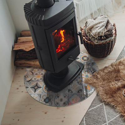 Glass hearth for stove round Mosaic patterns in tiles