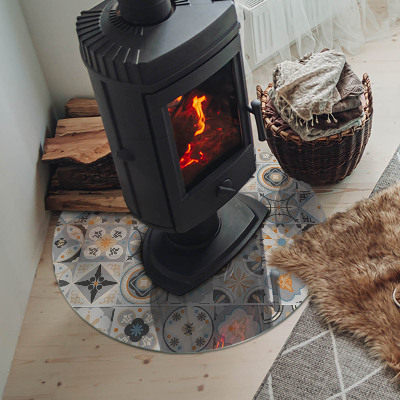 Glass hearth for stove round Mosaic patterns in tiles