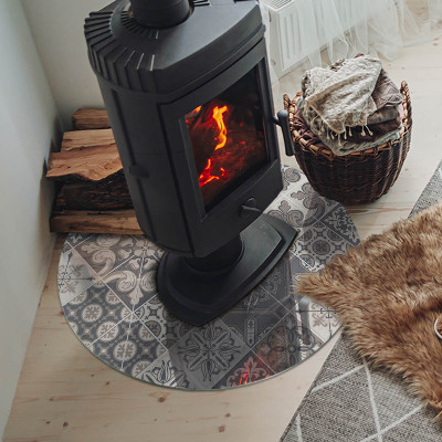 Glass fire hearth round Decorative mosaic pattern